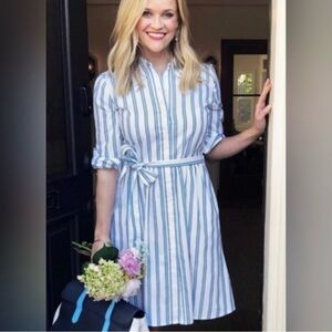 Draper James Striped Blue and White Shirt Dress